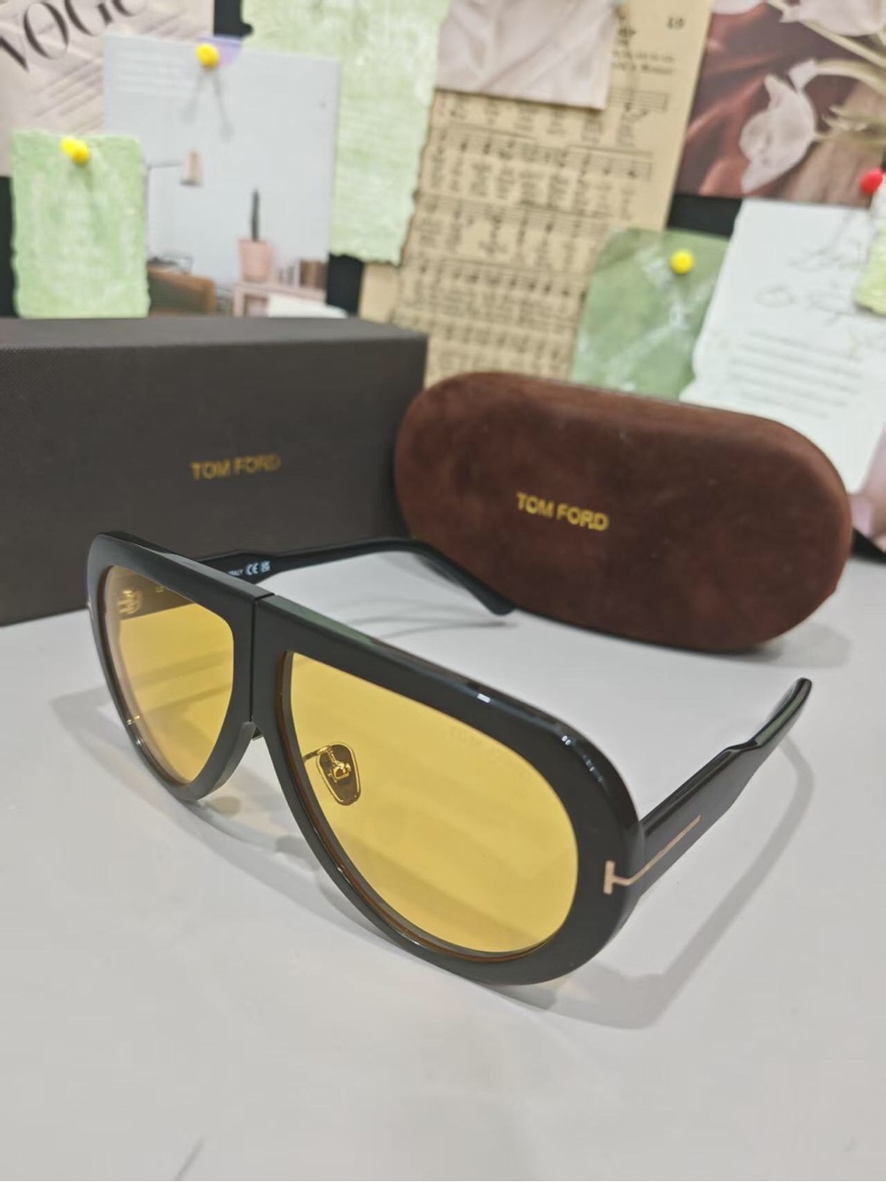 Tom Ford Black Frames with Yellow Lenses Men's Sunglasses